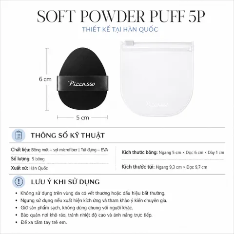 COMBO CỌ PHỦ PHẤN PICCASSO 125 & SOFT POWDER PUFF 5P+1P