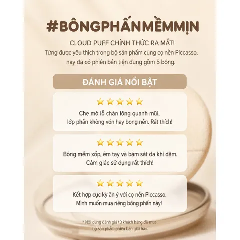 Combo 5 Mút Tán Cushion Và Kem Nền Đa Năng Cao Cấp Piccasso Cloud Puff