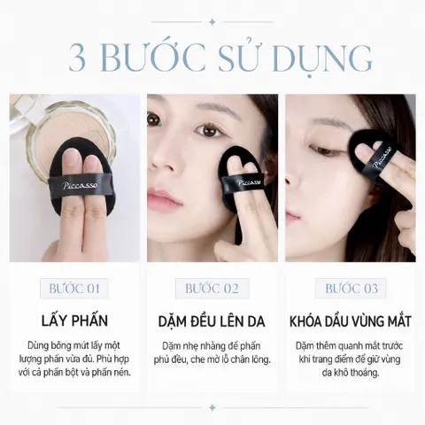 Combo 5 Miếng Bông Phấn Phủ Kiềm Dầu Piccasso Soft Powder Puff 5P Cao Cấp