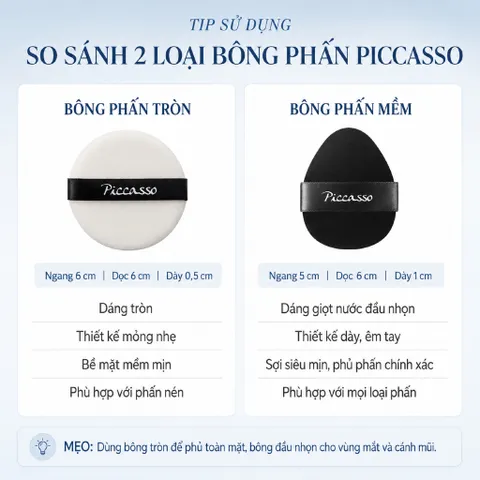 Combo 5 Miếng Bông Phấn Phủ Kiềm Dầu Piccasso Soft Powder Puff 5P Cao Cấp