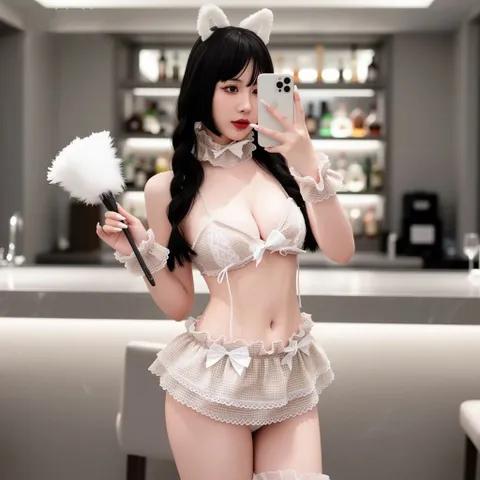 Cosplay Hầu Gái Anime Xẻ V1 Phối Nơ Váy Ngủ Xếp Ly Nàng Hầu - N371 Gold