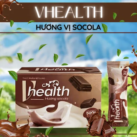 Vhealth socola 500g 20 gói, bột dinh dưỡng ngũ cốc hạt, chất xơ FOS Inulin, protein thực vật