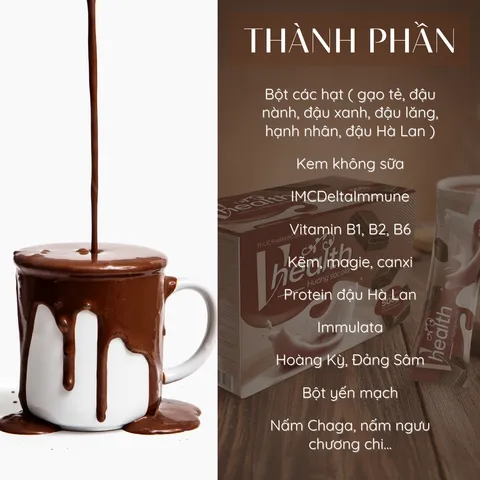 Vhealth socola 500g 20 gói, bột dinh dưỡng ngũ cốc hạt, chất xơ FOS Inulin, protein thực vật