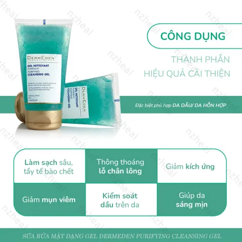 [Hỏa tốc] Sữa rửa mặt DermEden Purifying Cleansing Gel – Làm sạch và kiểm soát bã nhờn cho da dầu mụn (150ml)