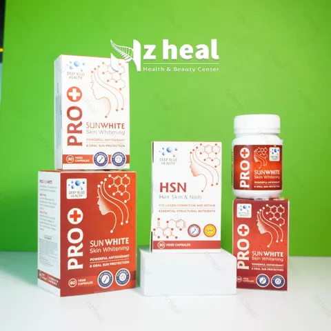 Bộ đôi giảm mụn và chống nắng: Viên uống giảm mụn HSN và Viên uống chống nắng Pro SunWhite - Deep Blue Health
