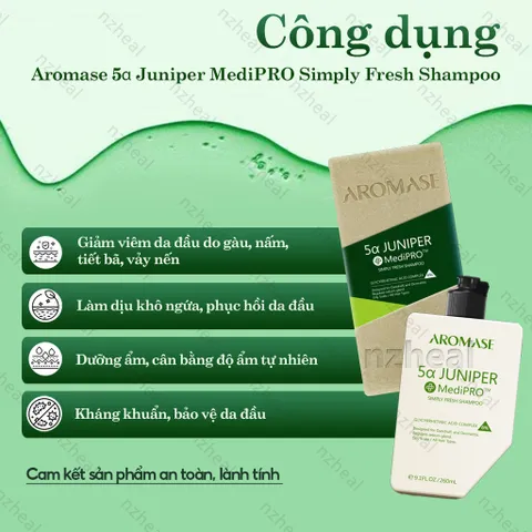Dầu gội ngăn gàu, giảm viêm da đầu chuyên sâu Aromase 5α Juniper MediPRO Simply Fresh Shampoo 80ml