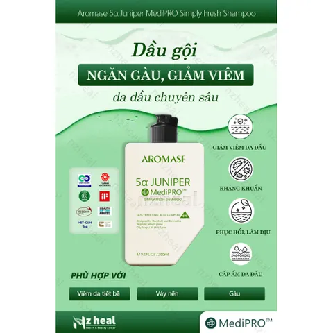 Dầu gội ngăn gàu, giảm viêm da đầu chuyên sâu Aromase 5α Juniper MediPRO Simply Fresh Shampoo 80ml