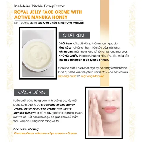 [Hỏa tốc] Kem Dưỡng Trắng Da Chống Lão Hóa Madeleine Ritchie Royal Jelly Face Crème hàng chính hãng