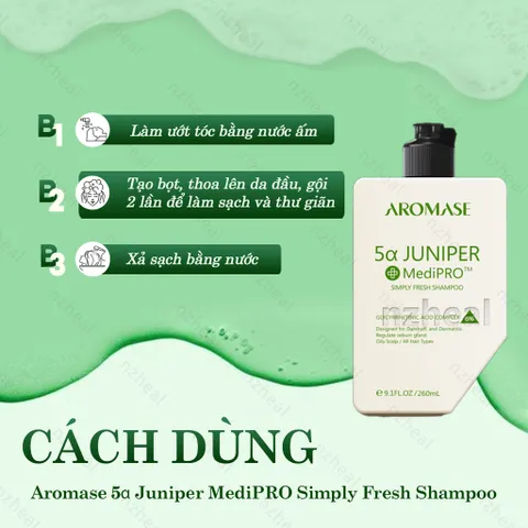 Dầu gội ngăn gàu, giảm viêm da đầu chuyên sâu Aromase 5α Juniper MediPRO Simply Fresh Shampoo 80ml