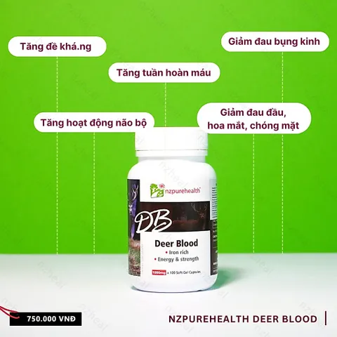 Viên nang máu hươu bổ máu, cấp sắt Deer Blood NZPurehealth (100 viên) - Nzheal