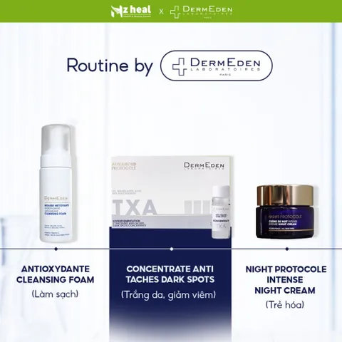 Bộ đôi dưỡng sáng Concentrate Anti Dark Spots TXA + DermEden Night Protocole Intense Night Cream (50ml)
