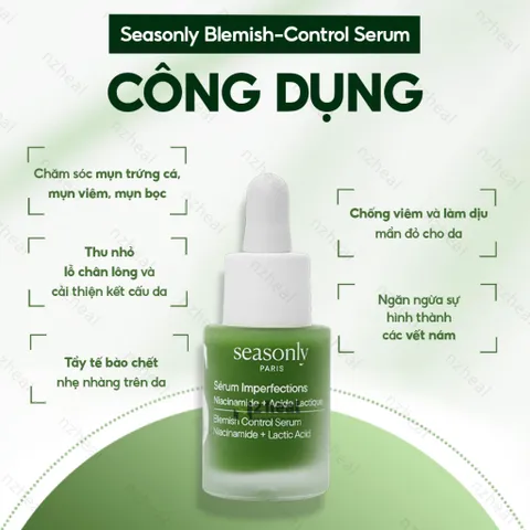 [Hỏa tốc] Serum giảm mụn Seasonly Blemish-Control Serum 30ml: Niacinamide + Bakuchiol