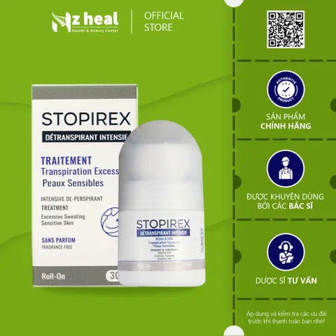 Lăn khử mùi, ngăn tiết mồ hôi nách Stopirex Détranspirant Intensif Peaux Sensibles 30ml
