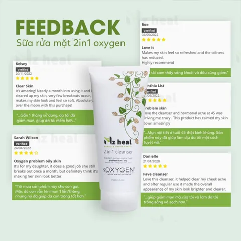 Bộ đôi gel giảm mụn và sữa rửa mặt: Nanogize AC Gel BHA 2% và OXYGEN 2 in 1 Cleanser