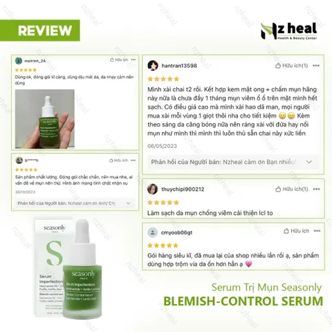Bộ đôi hỗ trợ giảm mụn mờ thâm Seasonly Blemish Control Serum 30ml + Seasonly SOS SPOT 15ml