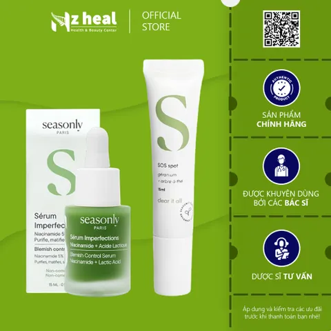 Bộ đôi hỗ trợ giảm mụn mờ thâm Seasonly Blemish Control Serum 30ml + Seasonly SOS SPOT 15ml