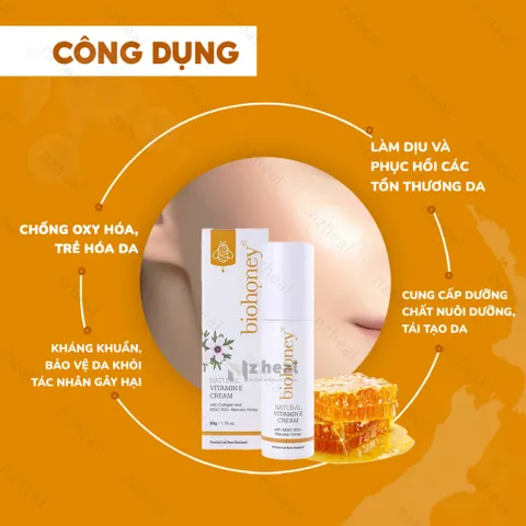 [Hỏa tốc] Kem bổ sung Vitamin E Biohoney Natural Vitamin E Cream 50g - Nzheal