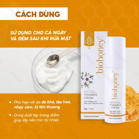 [Hỏa tốc] Kem bổ sung Vitamin E Biohoney Natural Vitamin E Cream 50g - Nzheal