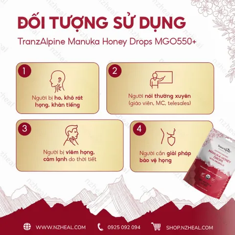 Kẹo mật ong TranzAlpine Manuka Honey Drops MGO550+ (8 viên/ 25 viên)