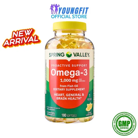 Viên Uống Dầu Cá Cô Đặc Omega 3 1,000mg Spring Valley Hỗ Trợ Tim Mạch Cải Thiện Thị Lực Ngăn Ngừa Cholesterol - YoungFit