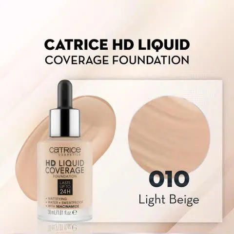 Kem Nền Catrice Hd Liquid Coverage 30ml - Màu 010, Che Phủ Tốt, Lớp Nền Tự Nhiên, Chống Nước, Dành Cho Mọi Loại Da