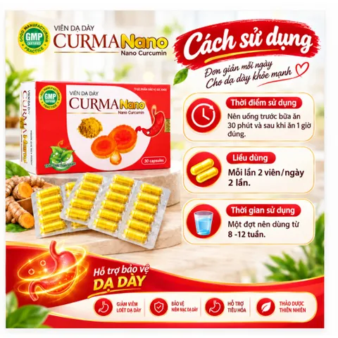 Viên Dạ Dày Curma Nano Giúp Kiện Tỳ Vị, Giảm Tiết Acid Dịch Vị, Giảm Các Triệu Chứng Của Viêm Loét Dạ Dày, Tá Tràng