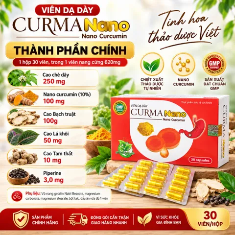 Viên Dạ Dày Curma Nano Giúp Kiện Tỳ Vị, Giảm Tiết Acid Dịch Vị, Giảm Các Triệu Chứng Của Viêm Loét Dạ Dày, Tá Tràng