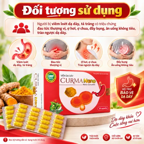 Viên Dạ Dày Curma Nano Giúp Kiện Tỳ Vị, Giảm Tiết Acid Dịch Vị, Giảm Các Triệu Chứng Của Viêm Loét Dạ Dày, Tá Tràng