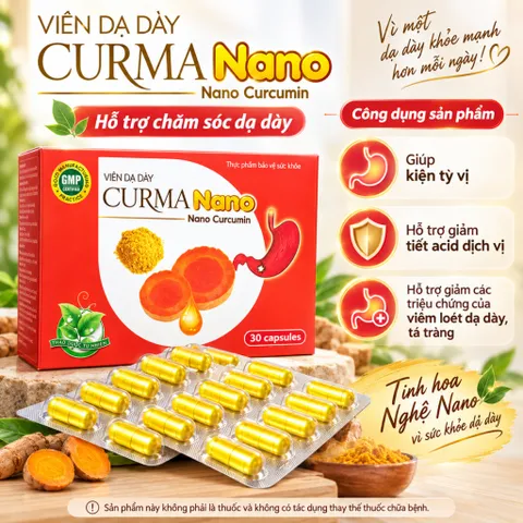 Viên Dạ Dày Curma Nano Giúp Kiện Tỳ Vị, Giảm Tiết Acid Dịch Vị, Giảm Các Triệu Chứng Của Viêm Loét Dạ Dày, Tá Tràng