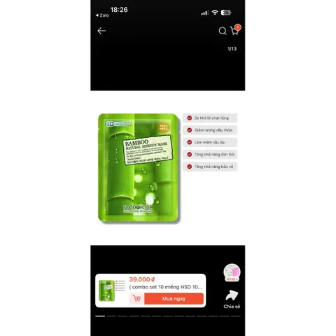 ( combo set 10 miếng HSD 10 - 11 / 2026 )  Mặt Nạ 3D Foodaholic Shape Natural Pulp Mask Hàn Quốc