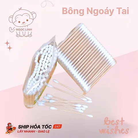 Combo 5 gói bông ngoáy tai, Gói 100 Tăm bông gỗ y tế vệ sinh tai
