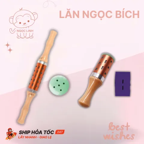 Cây Lăn Ngải Ngọc Bích Dùng Massage Mặt và Body, Thanh Lăn Ngải Ngọc Tay Cầm Gỗ Mát Xa