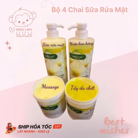 Bộ Chăm Sóc Da Hoa Cúc, Bộ 4 Chai Sữa Rửa Mặt, Kem Massage, Tẩy Da Chết Chính Hãng
