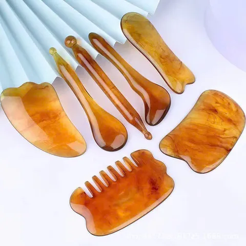 [Tách lẻ] Bộ ngọc cạo gió dưỡng sinh 7 món bằng nhựa. Dụng cụ cạo gió ấn huyệt massage mặt trong spa