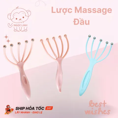 Lược Massage đầu Dụng cụ mát xa đầu 5 nhánh gắn bi sắt. Lược Massage thư giãn
