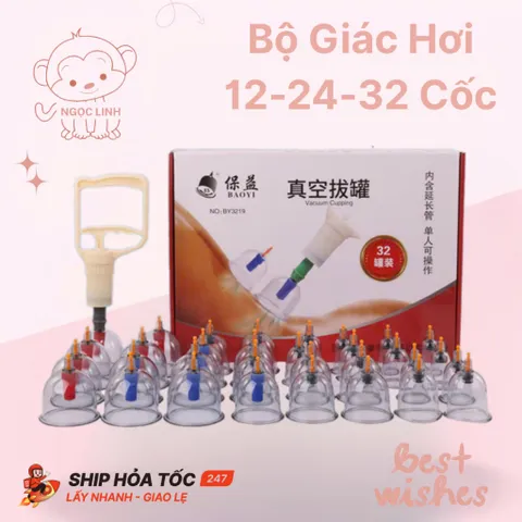 Bộ Giác Hơi 12, 24, 32 cốc cao cấp không dùng lửa, giác hơi chân không dùng cho gia đình, Spa - TMV