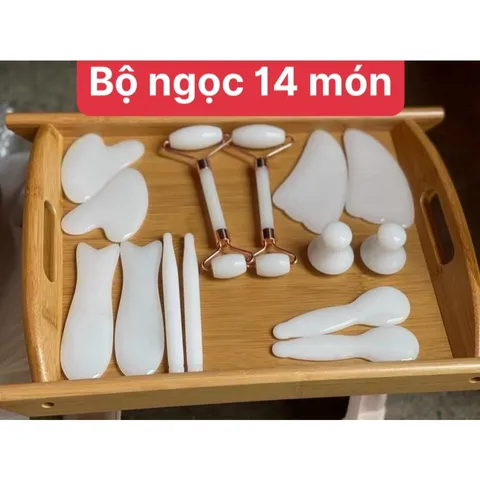 Bộ ngọc cạo gió 14 món massage cao cấp kèm khay đựng. Ngọc thạch mátxa mặt chuẩn hàng đẹp 819241