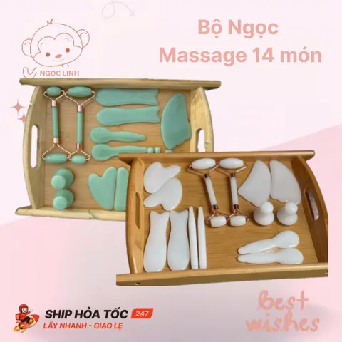Bộ ngọc cạo gió 14 món massage cao cấp kèm khay đựng. Ngọc thạch mátxa mặt chuẩn hàng đẹp 819241