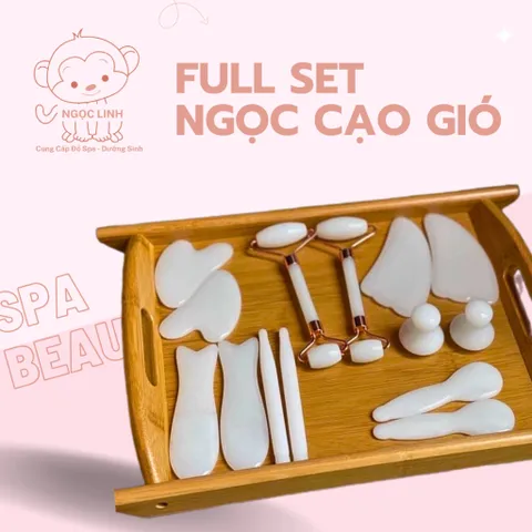 Bộ ngọc cạo gió 14 món massage cao cấp kèm khay đựng. Ngọc thạch mátxa mặt chuẩn hàng đẹp 819241