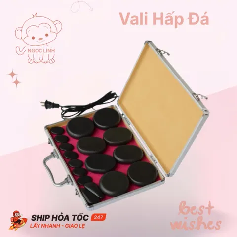 Hộp hấp đá nóng massage cắm điện kèm bộ 16 viên đá nóng massage body, vali hấp đá nóng 819251