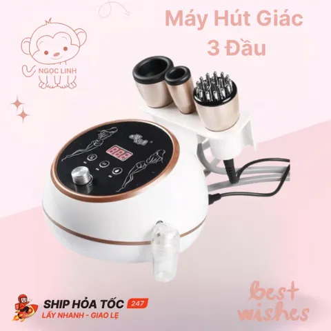 Máy hút giác Hơi, Máy Cạo Gió ion điện tử 3 Đầu trị liệu màu trắng