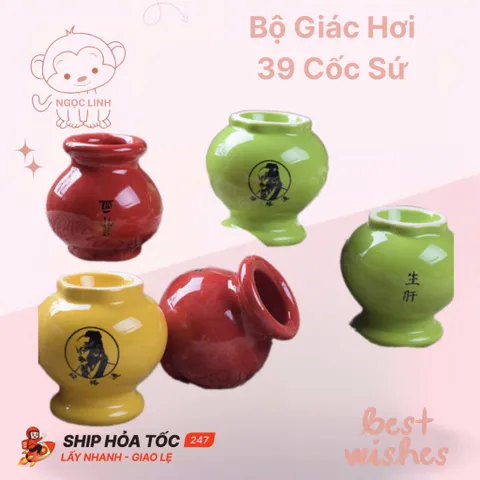 Bộ 39 Cốc Giác Hơi Chuẩn Dưỡng Sinh Ngũ Hành, Gốm Sứ Cao Cấp