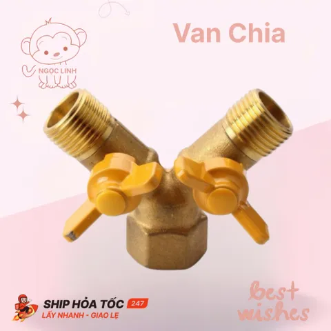 Van chia ga chia nước chữ Y 2 khoá độc lập V5(ren 21), Van chia bằng đồng, van chia inox 304 xịn