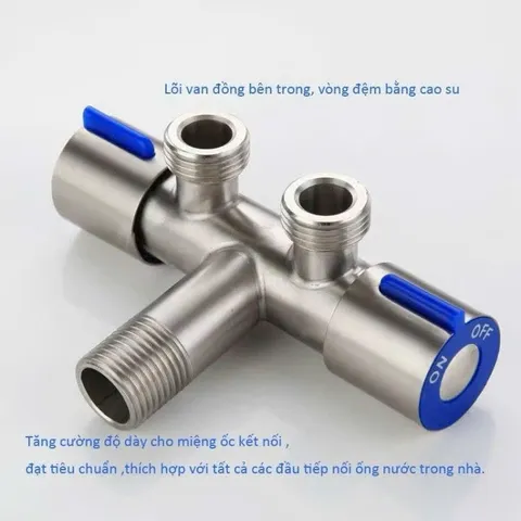 Van chia ga chia nước chữ Y 2 khoá độc lập V5(ren 21), Van chia bằng đồng, van chia inox 304 xịn