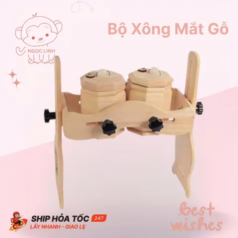Bộ xông mắt ngải cứu bằng gỗ, máy xông mắt bằng gỗ, chất liệu gỗ sồi [Hàng Có Sẵn]