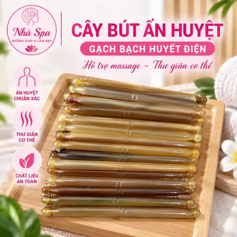 Cây Bút ấn huyệt gạch bạch huyết điện chuẩn massage, day ấn huyệt bằng sừng