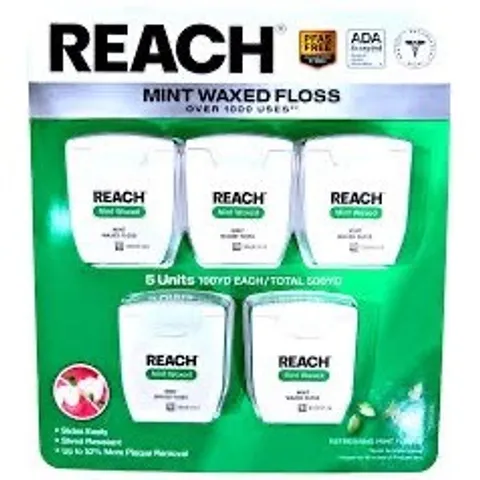 Tách sét 1 hộp REACH MINT WAXED hương bạc hà thanh mát, giúp loại bỏ mảng bám và thức ăn thừa ở các kẽ răng