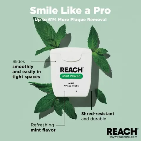 Tách sét 1 hộp REACH MINT WAXED hương bạc hà thanh mát, giúp loại bỏ mảng bám và thức ăn thừa ở các kẽ răng