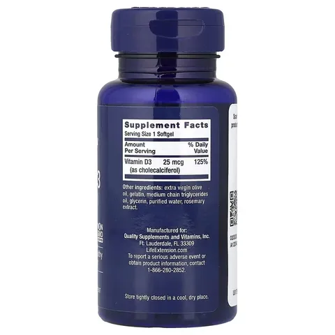 KHÔNG THUẦN CHAY -  Viên uống bổ sung Vitamin D3, 25 mcg (1.000 IU), 250 viên hãng Life Extension