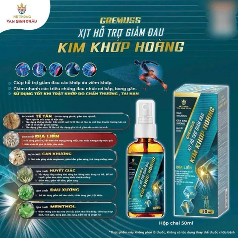 Xịt thảo mộc GREMUSS Spray kim khớp hoàng - hỗ trợ giảm đau nhức xư0ng khớp, tê nhức chân tay, tan máu bầm, hếtt sưng tấy